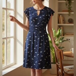 Maison Jules Navy Midi Dress with White Horse Print NWT - XL